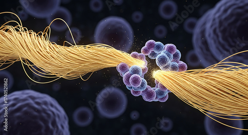 Molecular bridge connects fibrous strands with intricate atom arrangement