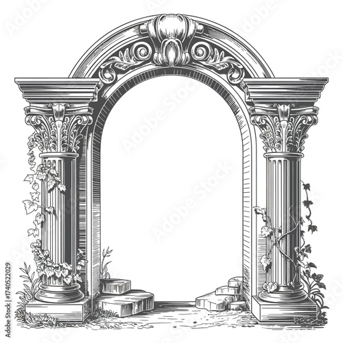 Ornate classical archway with detailed columns and floral embellishments