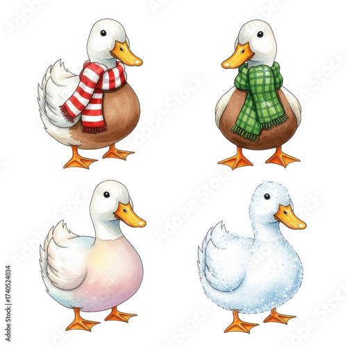 Four Adorable Ducks in Various Styles and Colors.