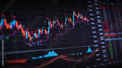 Digital finance business concept with electronic stock market data graph chart on a computer screen