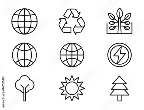 Set of ecology and environment line icons on white background