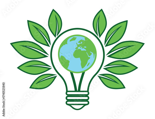 Earth globe light bulb and leaves concept for environmental protection