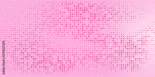 Pink rose halftone pattern. Retro comic gradient background. Pixelated dotted texture overlay. Cartoon pop art faded gradient pattern. Vector backdrop for poster, banner, advertisement