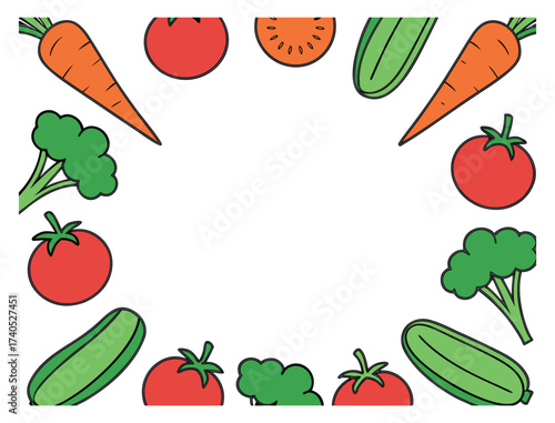 Healthy fresh vegetables frame with carrots tomatoes broccoli and cucumbers