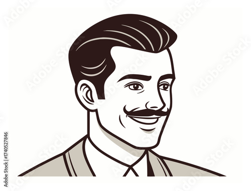Smiling man with mustache vector illustration portrait in retro style