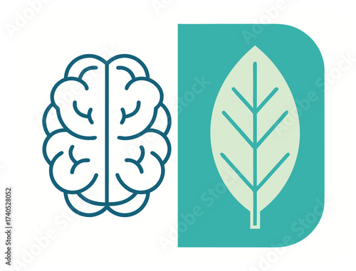 Brain and leaf synergy representing intelligence and nature connection together