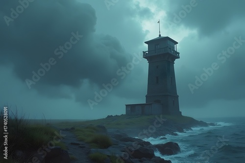 Fototapeta Naklejka Na Ścianę i Meble -  A watchtower standing against decades of storms, loyalty in duty.
