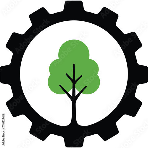 Eco-Friendly Technology Concept with Tree Inside Gear ecology environment sustainable green innovation symbol vector illustration