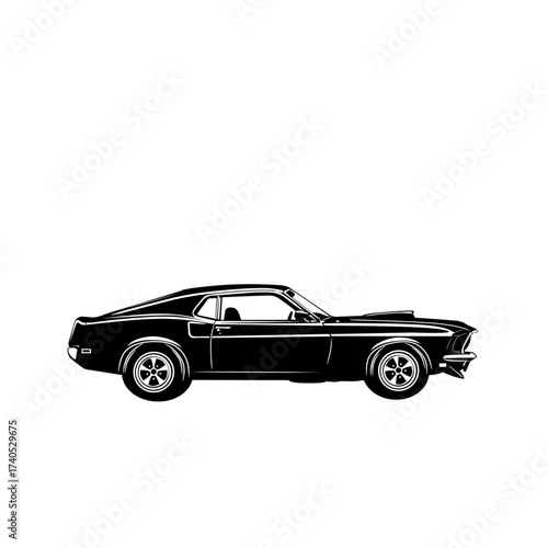 Vector illustration of a classic muscle car in side view, detailed design perfect for automotive, retro vehicle, vintage transport, and car culture themes