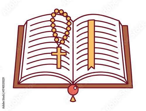 Open Bible with rosary and bookmark representing faith and spirituality