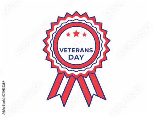 Veterans Day red white and blue patriotic ribbon badge illustration