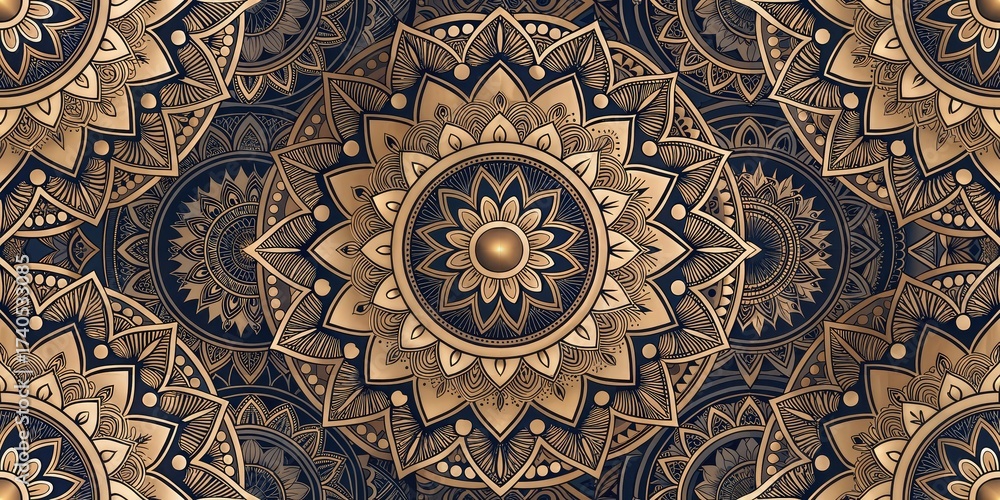 Obraz premium Golden Floral Seamless Pattern Decorative Background