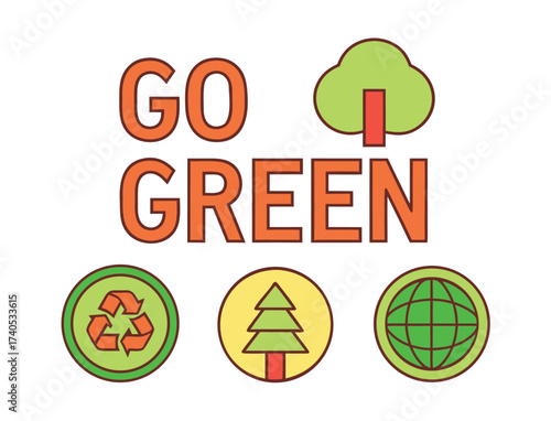 Go green environmental conservation with recycling trees and earth globe icons