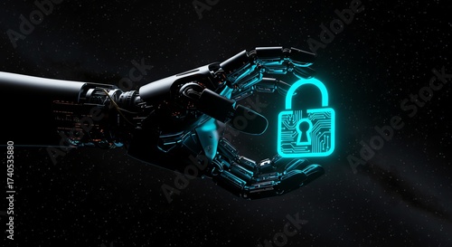 Robot Hand Holding Glowing Cyber Security Lock