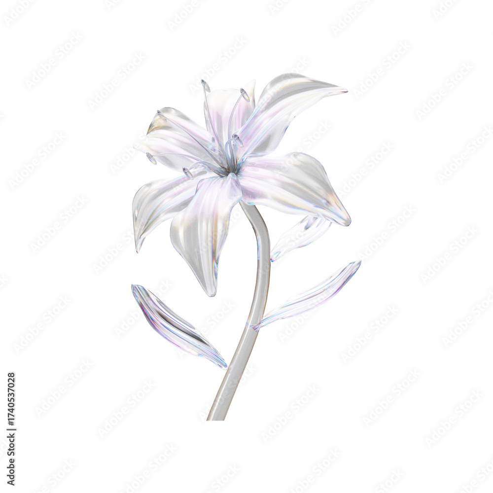 Naklejka premium Transparent glass flower on isolated white_ PNG flower on white