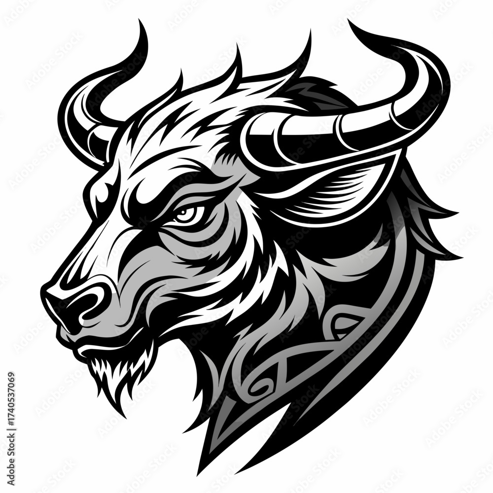 Fototapeta premium a raging bull head in tribal tattoo style
