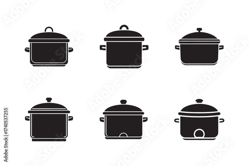 Assorted Black and White Cooking Pots and Pans Vector Illustration for Culinary Designs and Kitchenware Advertising Materials