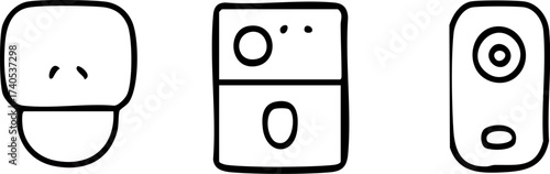 Three simple icons of electronic devices.