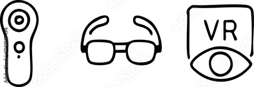 Virtual Reality Icons Controller Glasses and VR Headset.