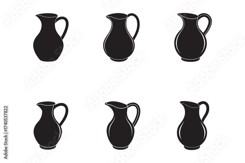 Black and White Silhouette Pattern of Pitchers and Jugs for Kitchen Design and Backgrounds Illustration