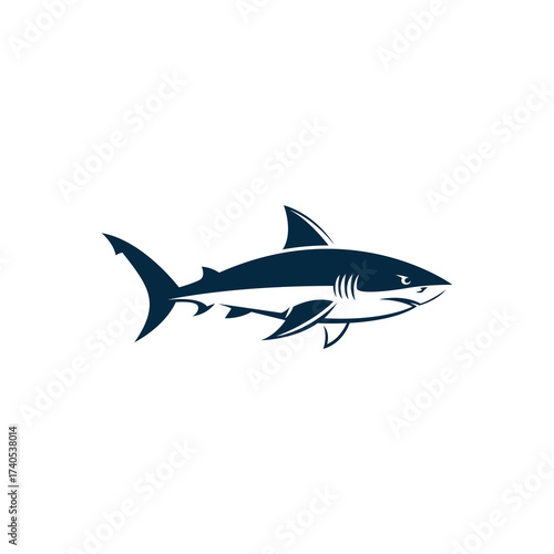 A stylized illustration of a shark, depicted in a minimalist, graphic style, isolated on white background.
