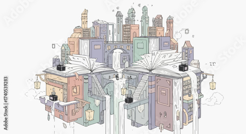 Cuadro en lienzo Vintage castle illustration in urban landscape