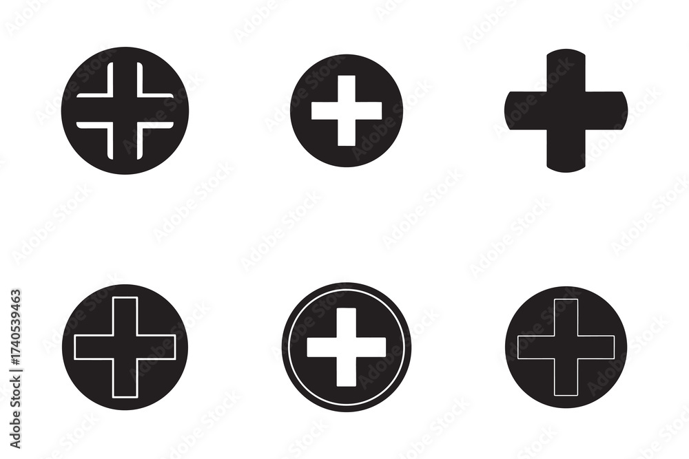 Collection of Black Plus Sign Icons on White Background for Medical Design and Interface Applications Multiple Styles Collection of Black Plus Sign Icons on White Background for Medical Design and Interface Applications Multiple Styles