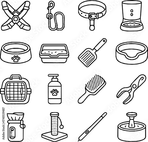 Pet Supplies — 16 Monoline Vector Icons