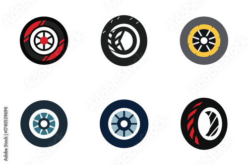 Collection of Car and Motorcycle Tires in Vector Format Ideal for Automotive Designs and Tire Advertisements with Modern and Sleek Look