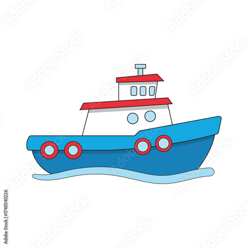 Illustration of a blue tugboat for kids