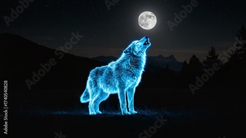 Wallpaper Mural Mystical Glowing Wolf Howling at the Full Moon. Torontodigital.ca