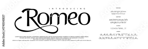 Font Romeo. Elegant Fashion and Minimal modern serif alphabet font uppercase and number fonts victorian typeface