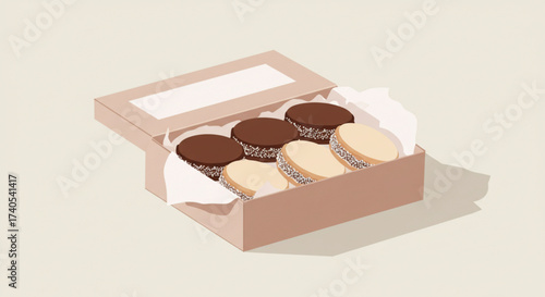 Box of alfajores cookies with chocolate and vanilla filling  