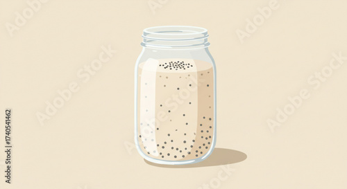 Almond milk smoothie in a glass jar without a lid on a beige background