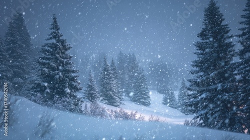 Wallpaper Mural blizzard. Gentle snowfall in soft illumination, evoking quiet winter mood. ESG reports, sustainability campaigns, designed for sustainability communications and ESG reporting, used by bi analysts. Torontodigital.ca