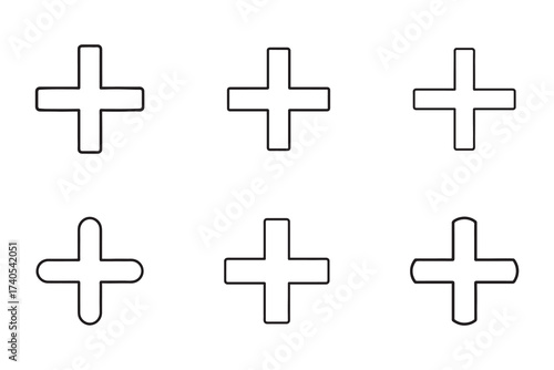 Collection of plus signs in various shapes and designs offering diverse mathematical and symbolic applications for creative projects