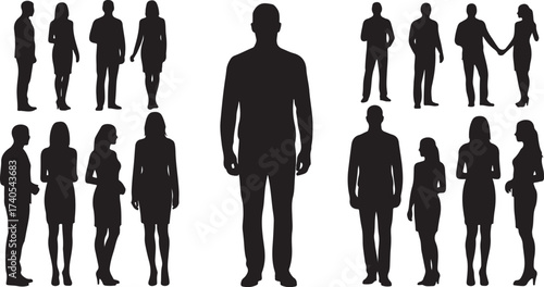 Diverse group human silhouettes standing together