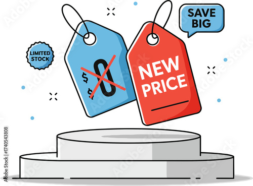 visual representation of discounted pricing with promotional tags emphasizing new prices and savings
