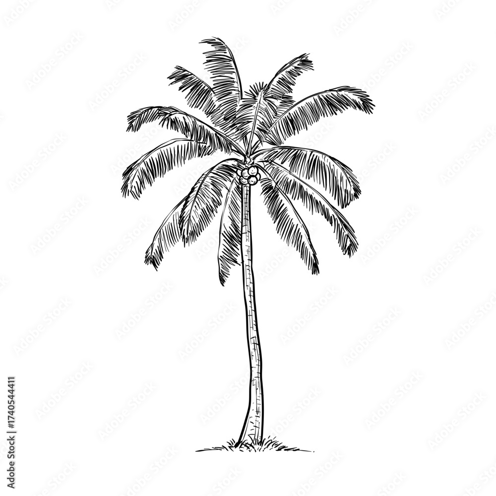 Obraz premium coconut tree vector hand drawn illustration
