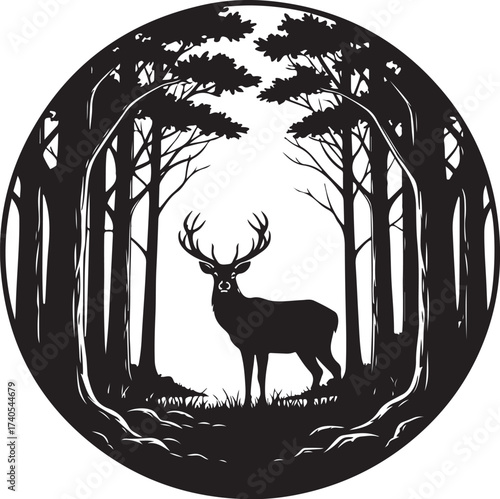 Majestic stag standing in forest silhouette
