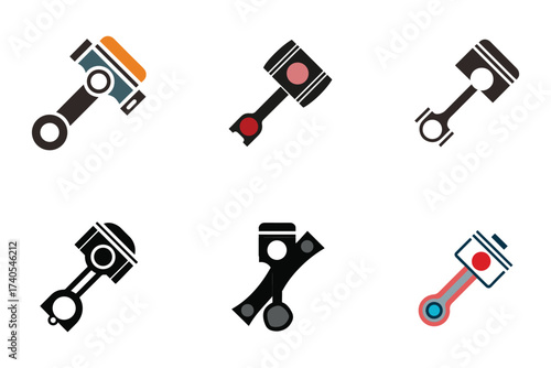 Engine Piston and Connecting Rod Design Elements Isolated on White Background Showing Automotive Technology and Mechanical Engineering