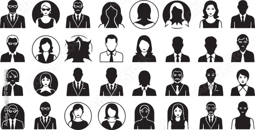 Diverse business people profile icon set