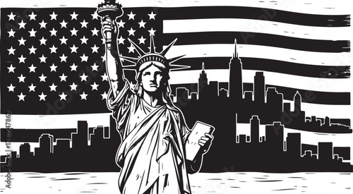 Statue of liberty and new york skyline