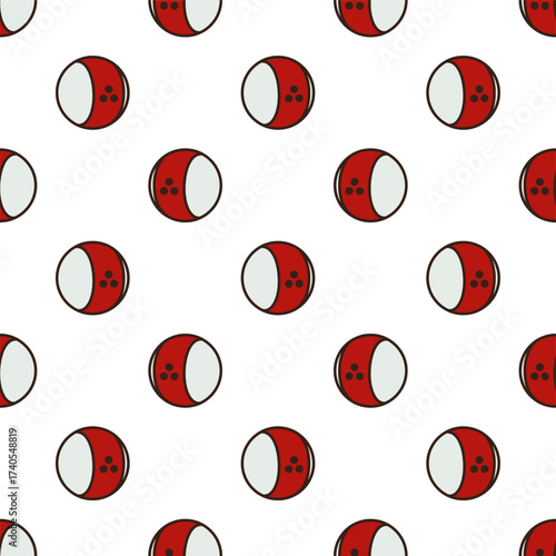 doodle pattern of This image displays a stylized bowling ball. It is depicted as a sphere with two distinct colored sections: one side is a light grey or off-white, and the other side is red