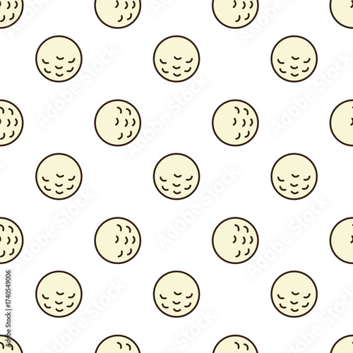 doodle pattern of golf ball. It is a light cream or off-white colored sphere with several small, dark brown, crescent-shaped markings scattered across its surface