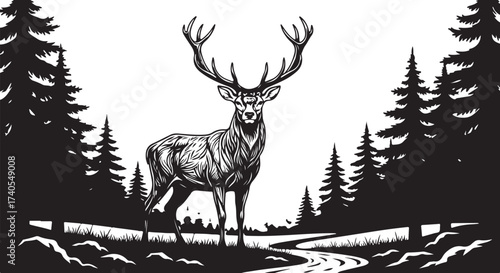 Majestic stag forest silhouette artwork
