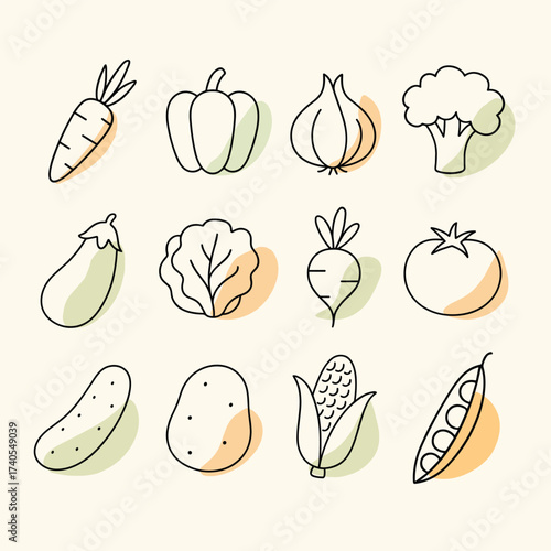 Line drawing of vegetables Vector Illustration