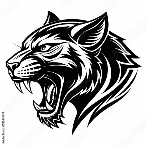 a roaring panther head in side view