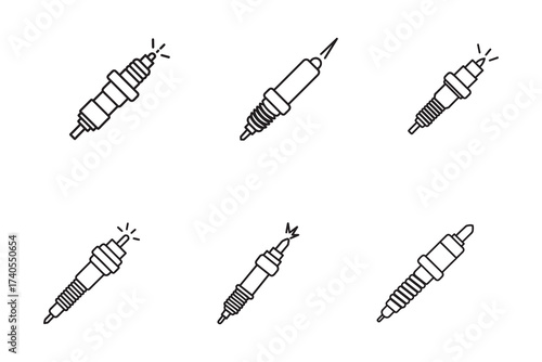Spark Plug Icon Set Collection of Automotive Ignition Components for Engine Performance and Maintenance