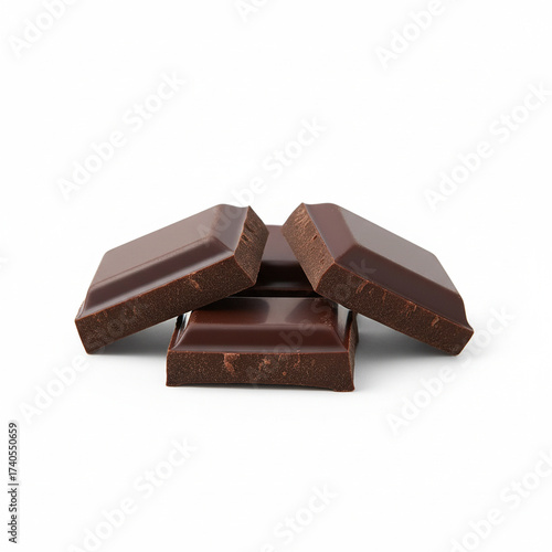 small, artfully arranged pile of dark chocolate pieces with visible break lines